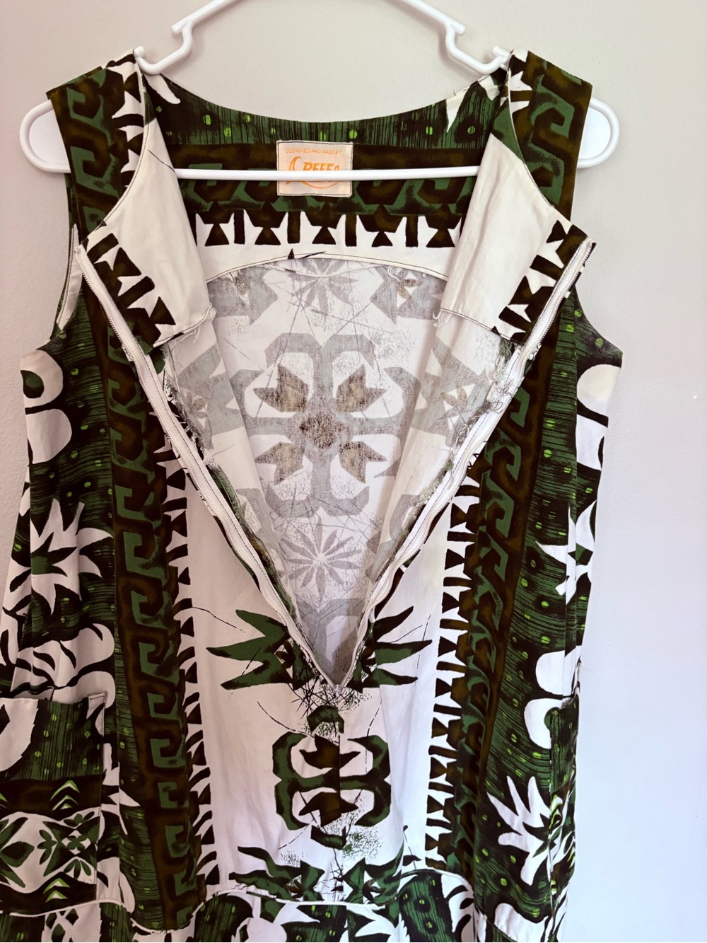 Vintage Reef Hawaii Green & White Printed Sleeveless Mini Dress medium large - Picture 3 of 8